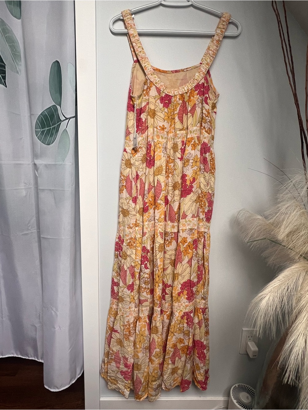 Dex Floral Tiered Maxi Dress in Cream, Pink and Mustard - Picture 3 of 7